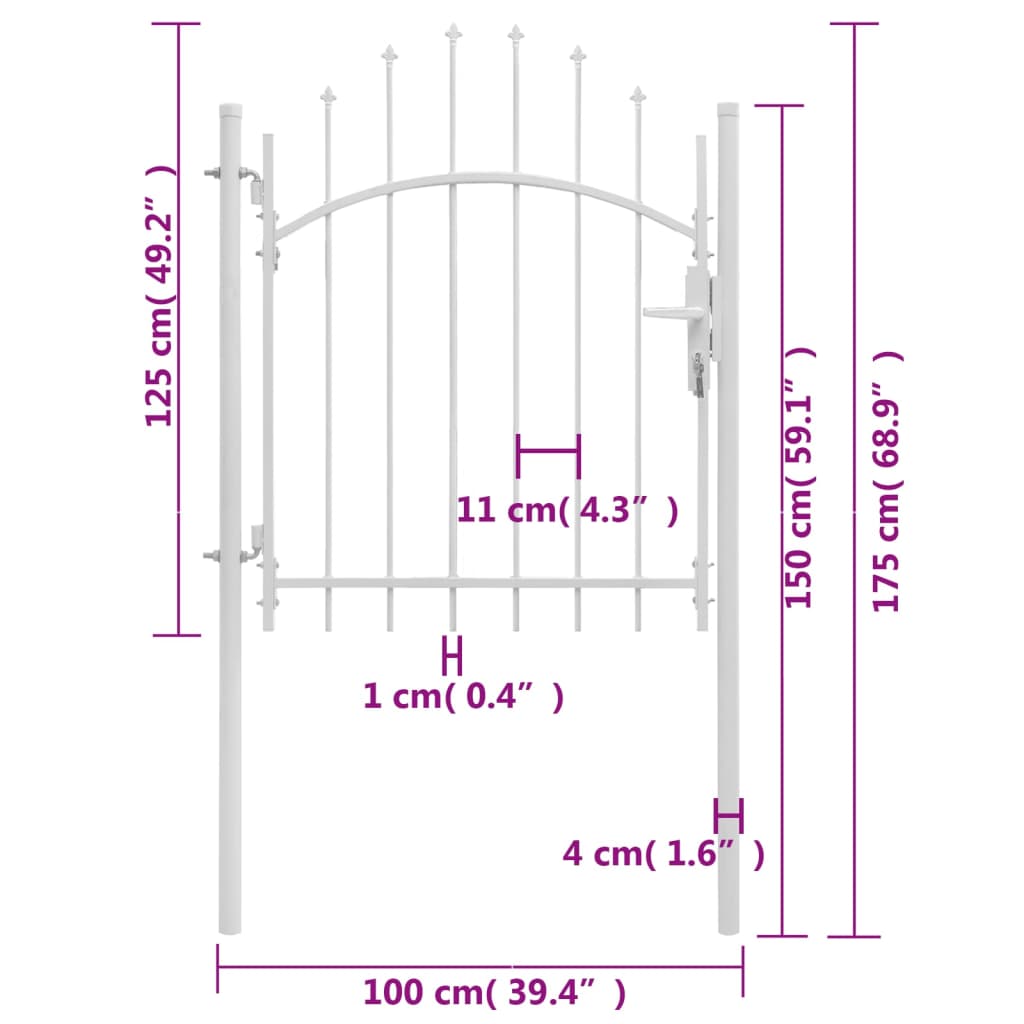 vidaXL Vrtna vrata čelična 1 x 1,75 m bijela