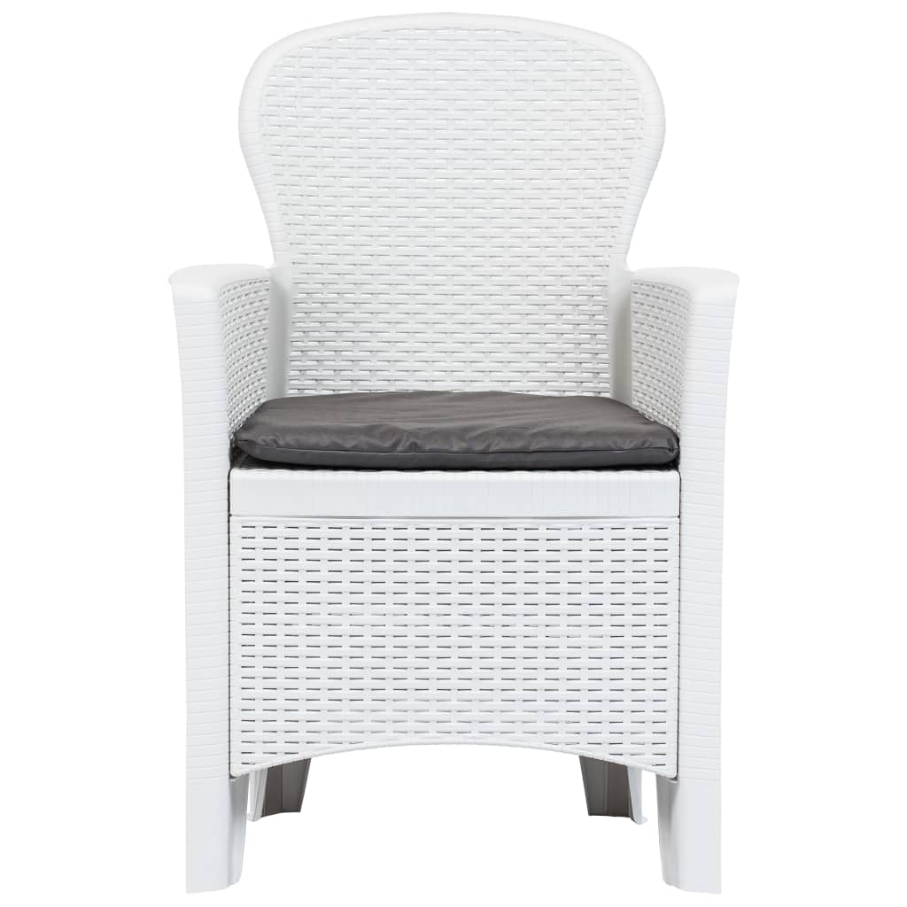 vidaXL Vrtne stolice 2 kom s jastucima bijele plastične nalik na ratan