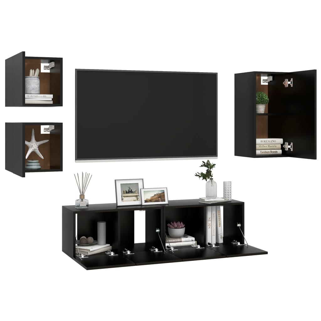 vidaXL 5-dijelni set TV ormarića crni od iverice