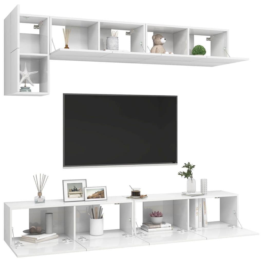 vidaXL 5-dijelni set TV ormarića visoki sjaj bijeli od iverice
