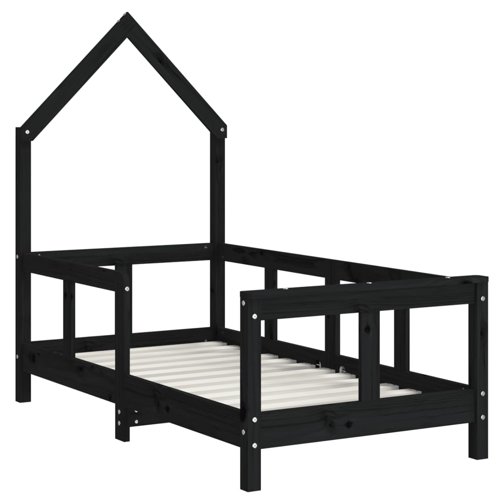 vidaXL Okvir za dječji krevet crni 70 x 140 cm od masivne borovine