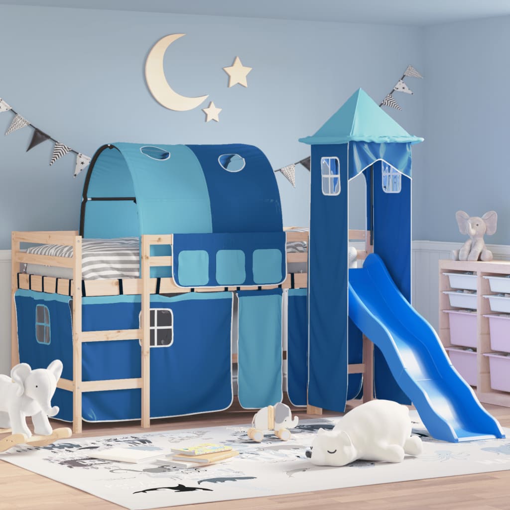 vidaXL Dječji krevet na kat s tornjem plavi 80x200 cm masivna borovina