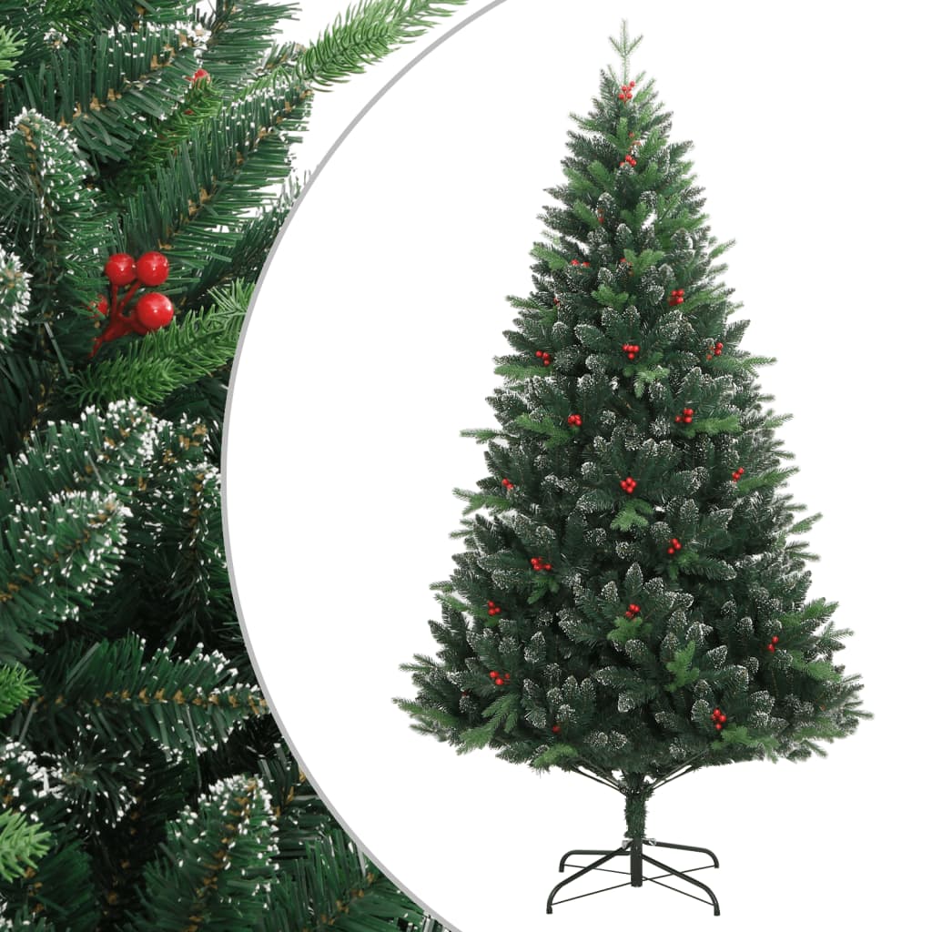 vidaXL Umjetno božićno drvce sa šarkama i crvenim bobicama 180 cm