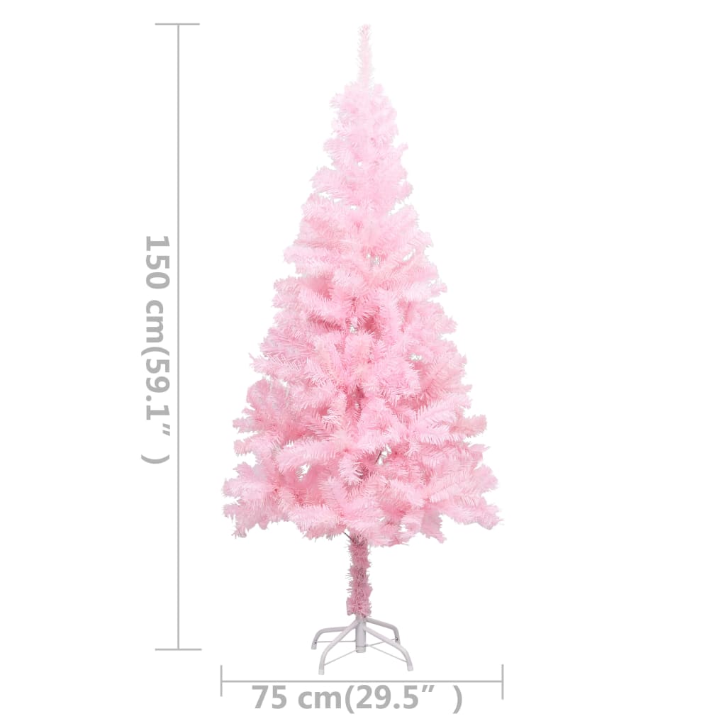vidaXL Umjetno božićno drvce LED sa stalkom ružičasto 150 cm PVC