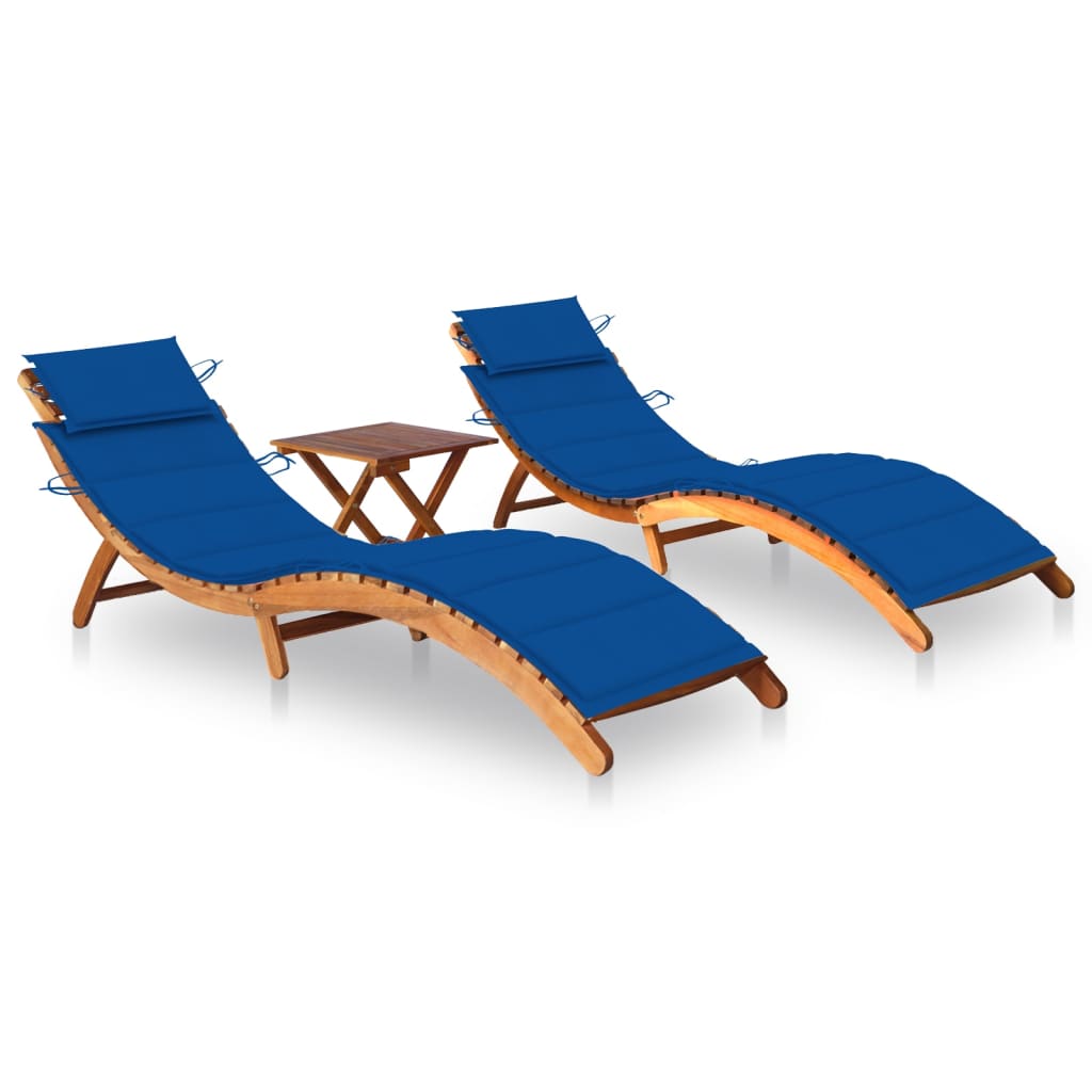 vidaXL Ležaljke za sunčanje sa stolićem i jastucima 2 kom drvo bagrema