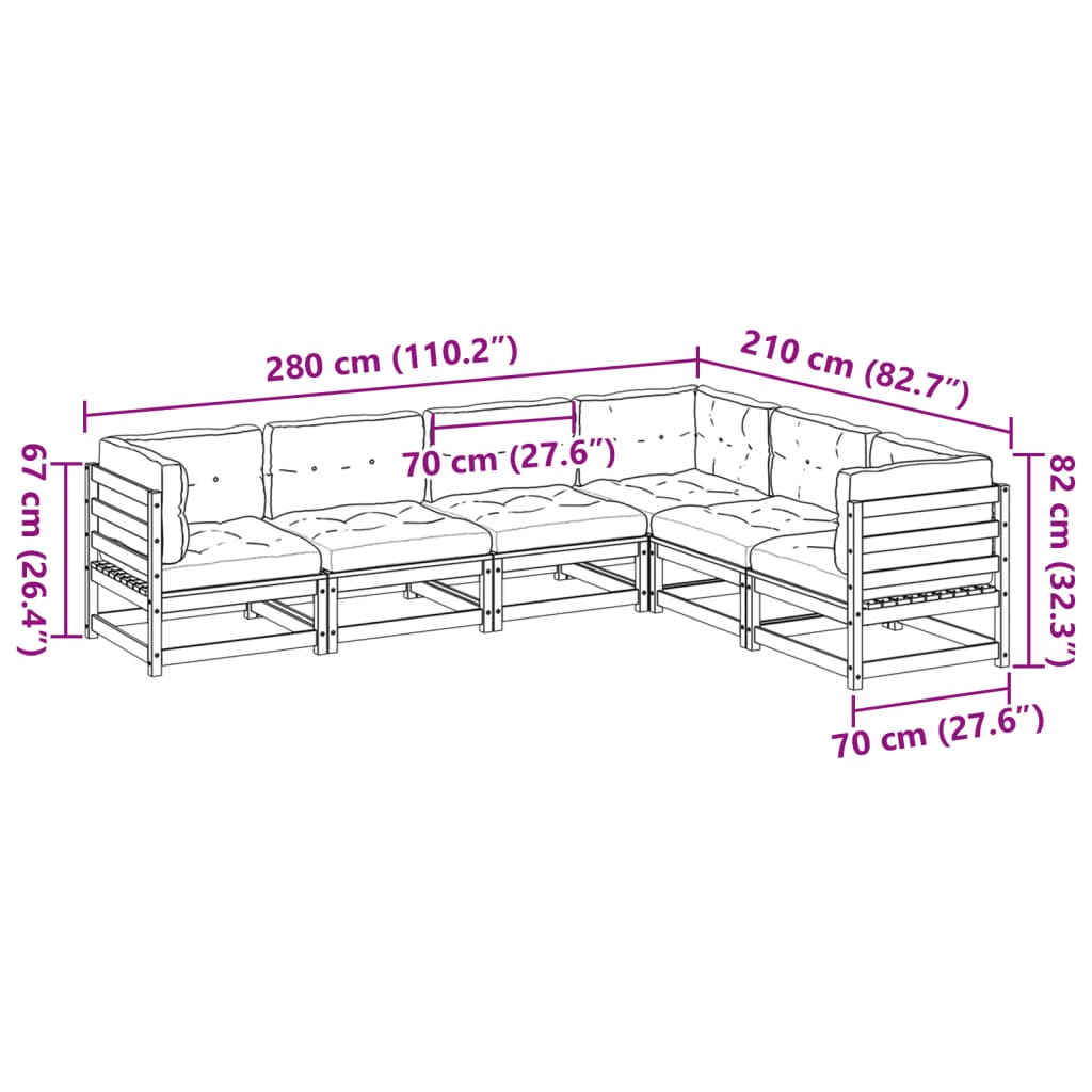 vidaXL 6-dijelni set vrtnih sofa od duglazije i jelovine s jastucima
