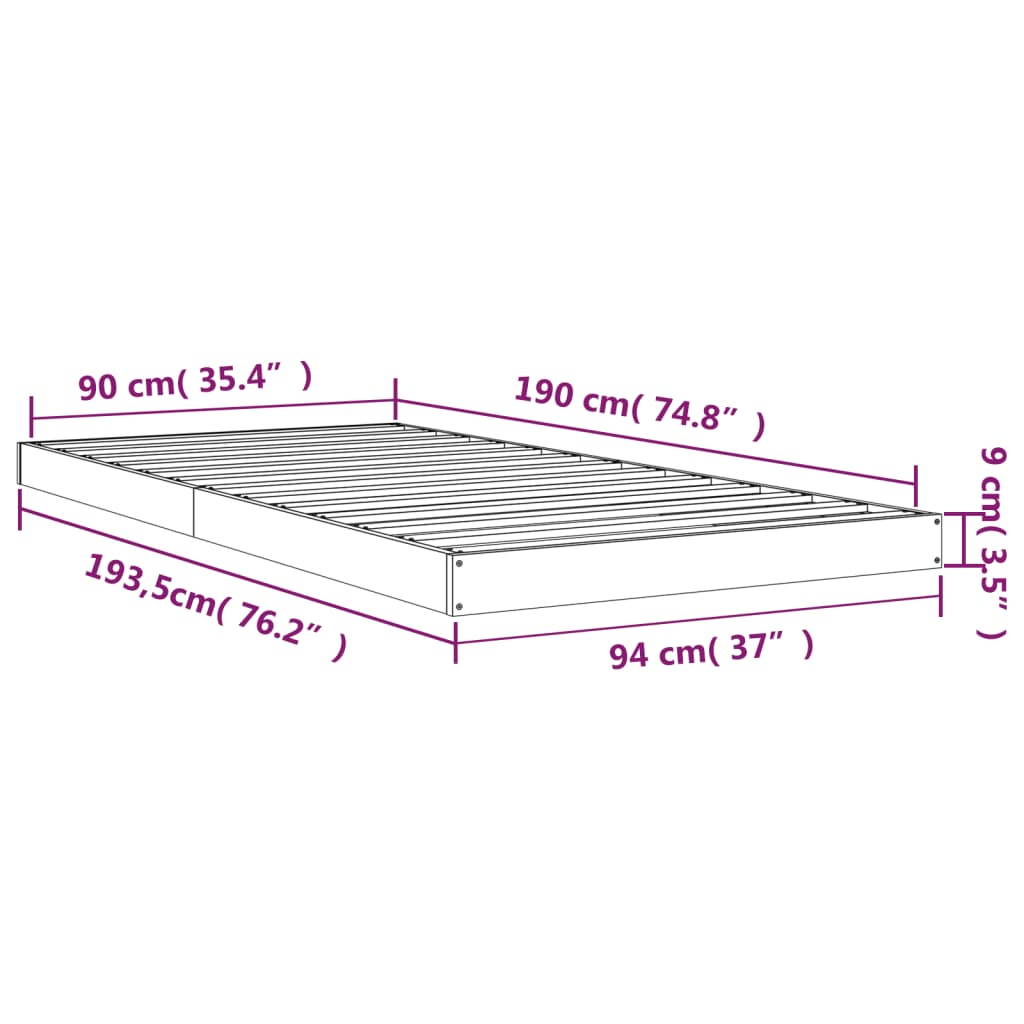 vidaXL Okvir kreveta za jednu osobu 90 x 190 cm od masivne borovine