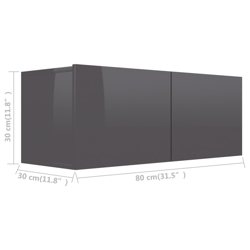 vidaXL TV ormarić sjajni sivi 80 x 30 x 30 cm od konstruiranog drva