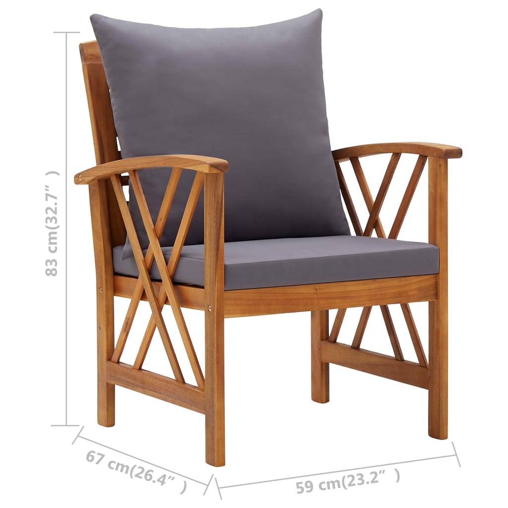 vidaXL Vrtne stolice s jastucima 2 kom od masivnog bagremovog drva