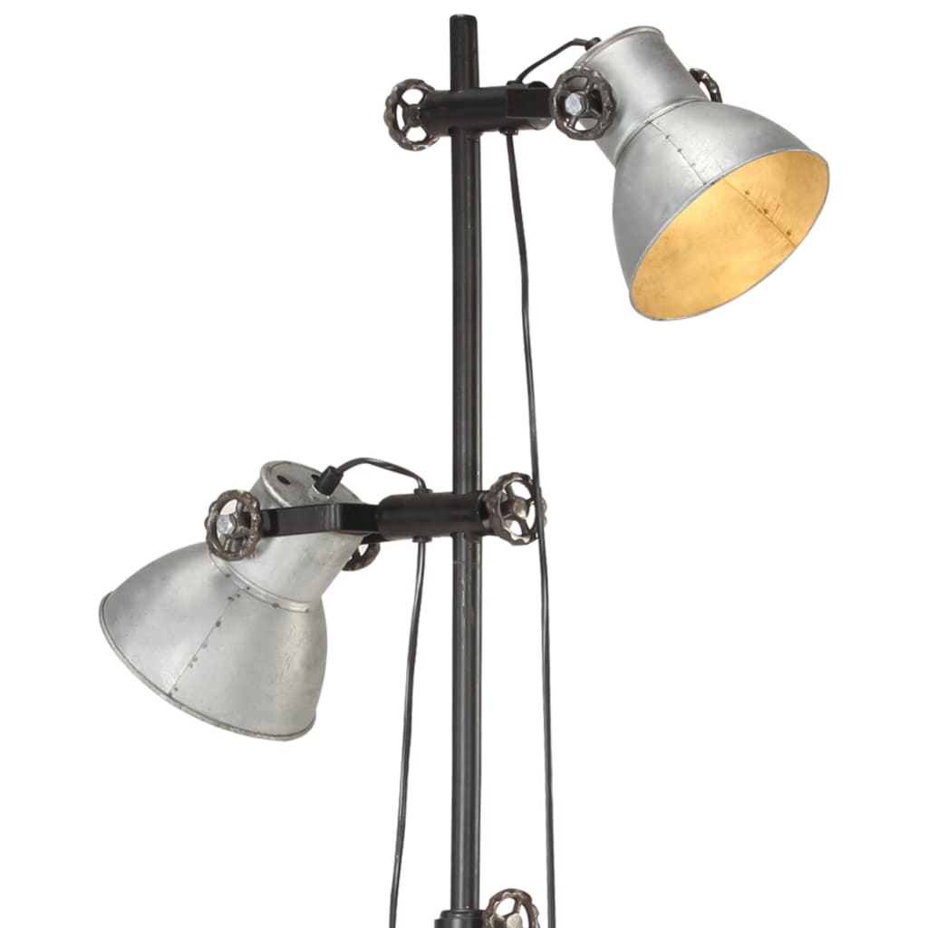 vidaXL Podna svjetiljka s 2 sjenila srebrna E27 od lijevanog željeza