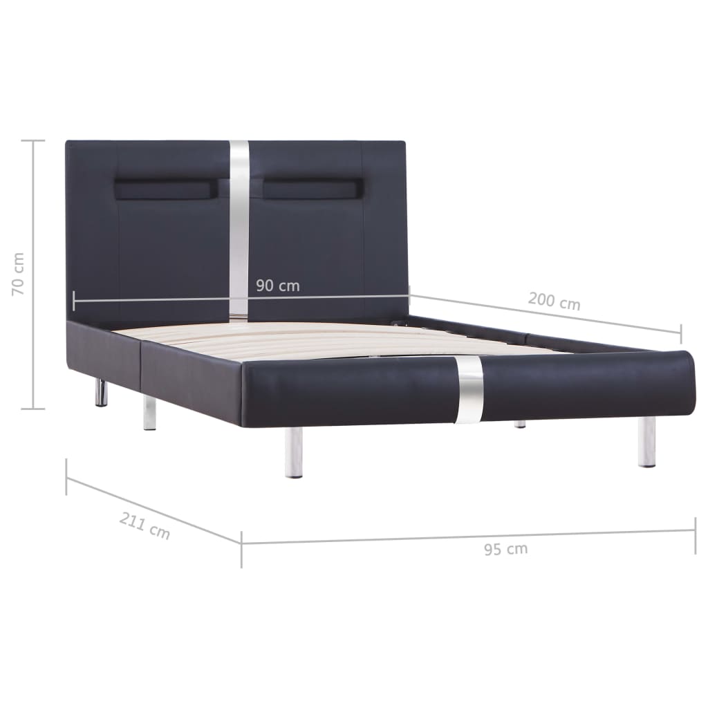 vidaXL Okvir za krevet od umjetne kože s LED svjetlom crni 90 x 200 cm