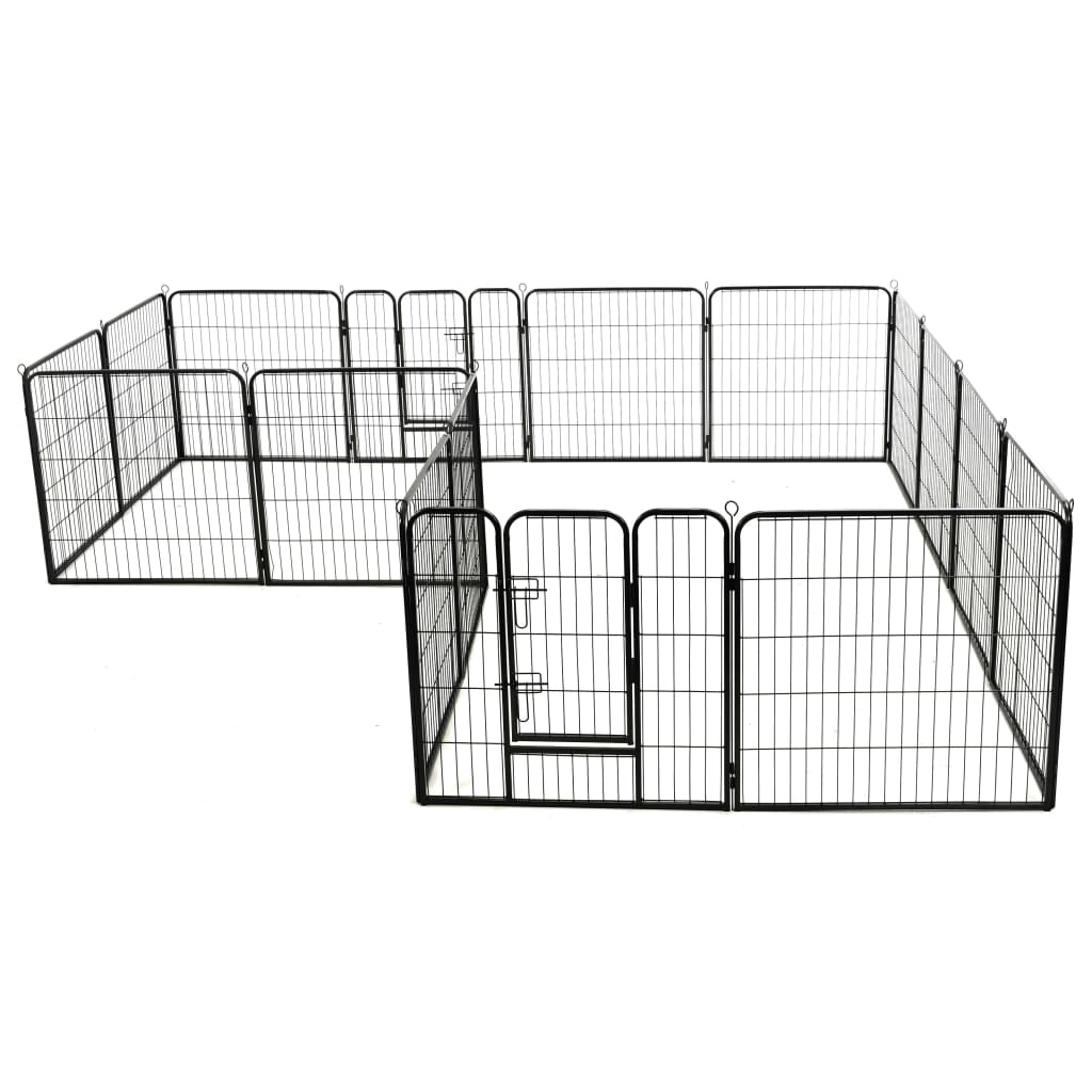 vidaXL Ograda za pse sa 16 ploča od čelika 80 x 80 cm crna