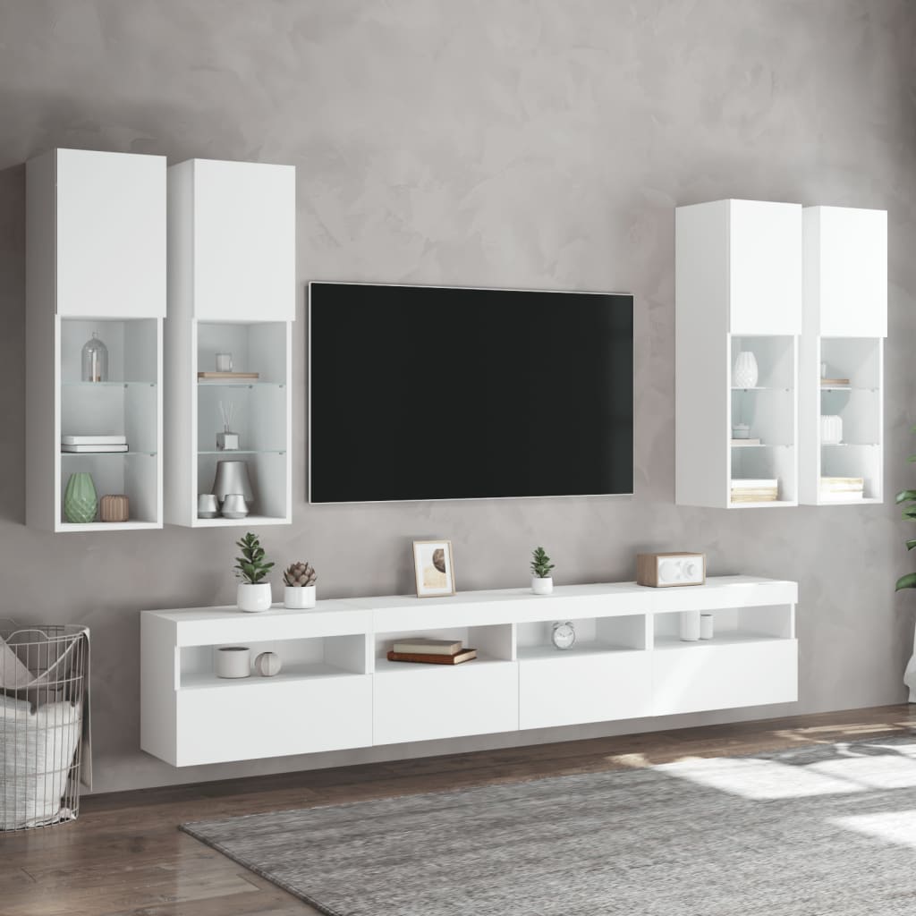 vidaXL 7-dijelni set zidnih TV ormarića s LED svjetlima bijeli