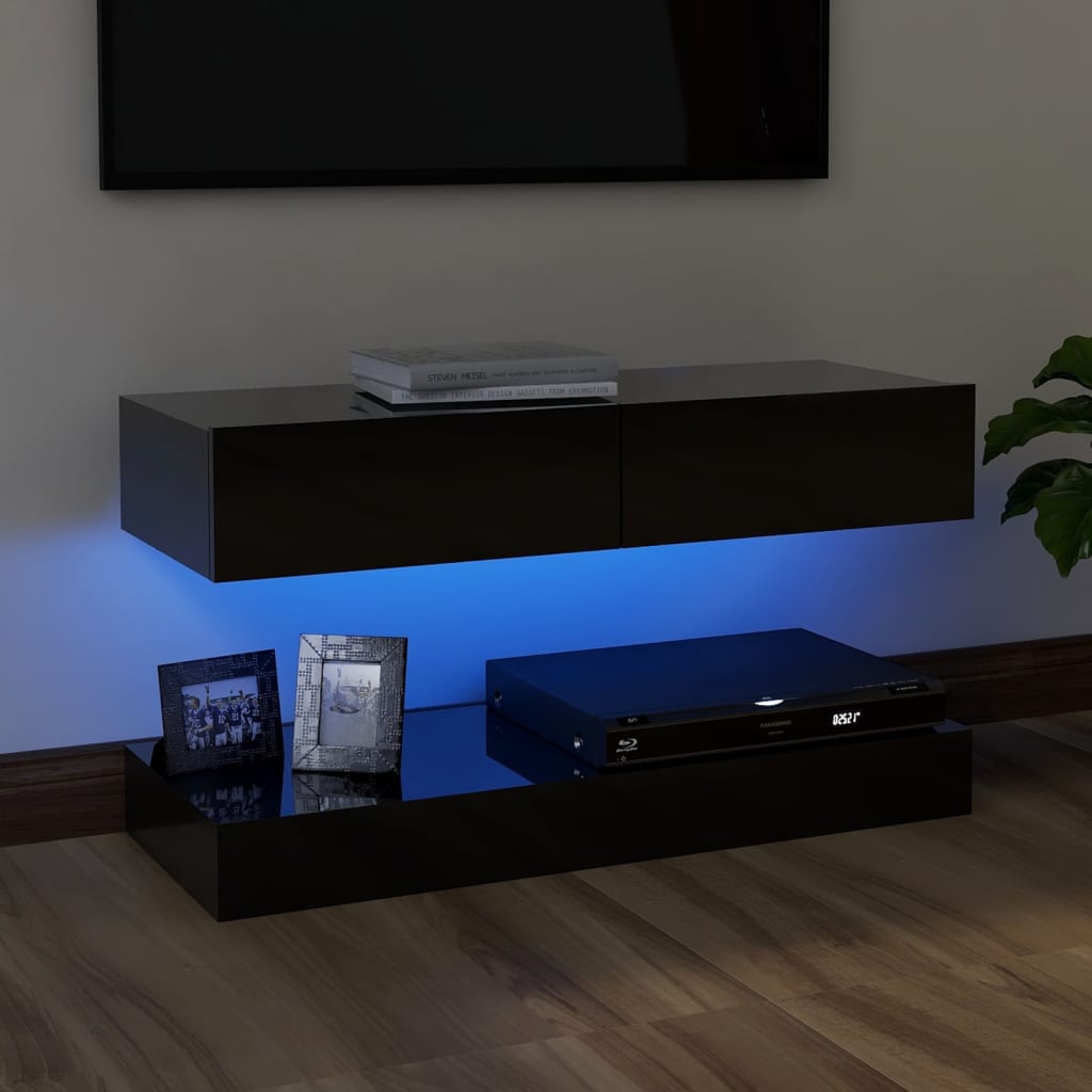 vidaXL TV ormarić s LED svjetlima visoki sjaj crni 90 x 35 cm