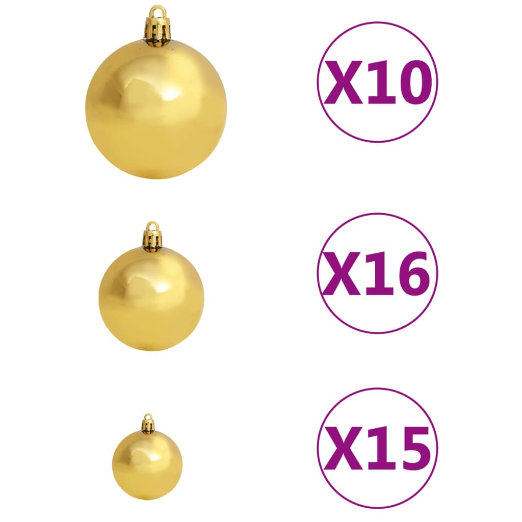 vidaXL Umjetno osvijetljeno božićno drvce i kuglice zlatno 210 cm PET