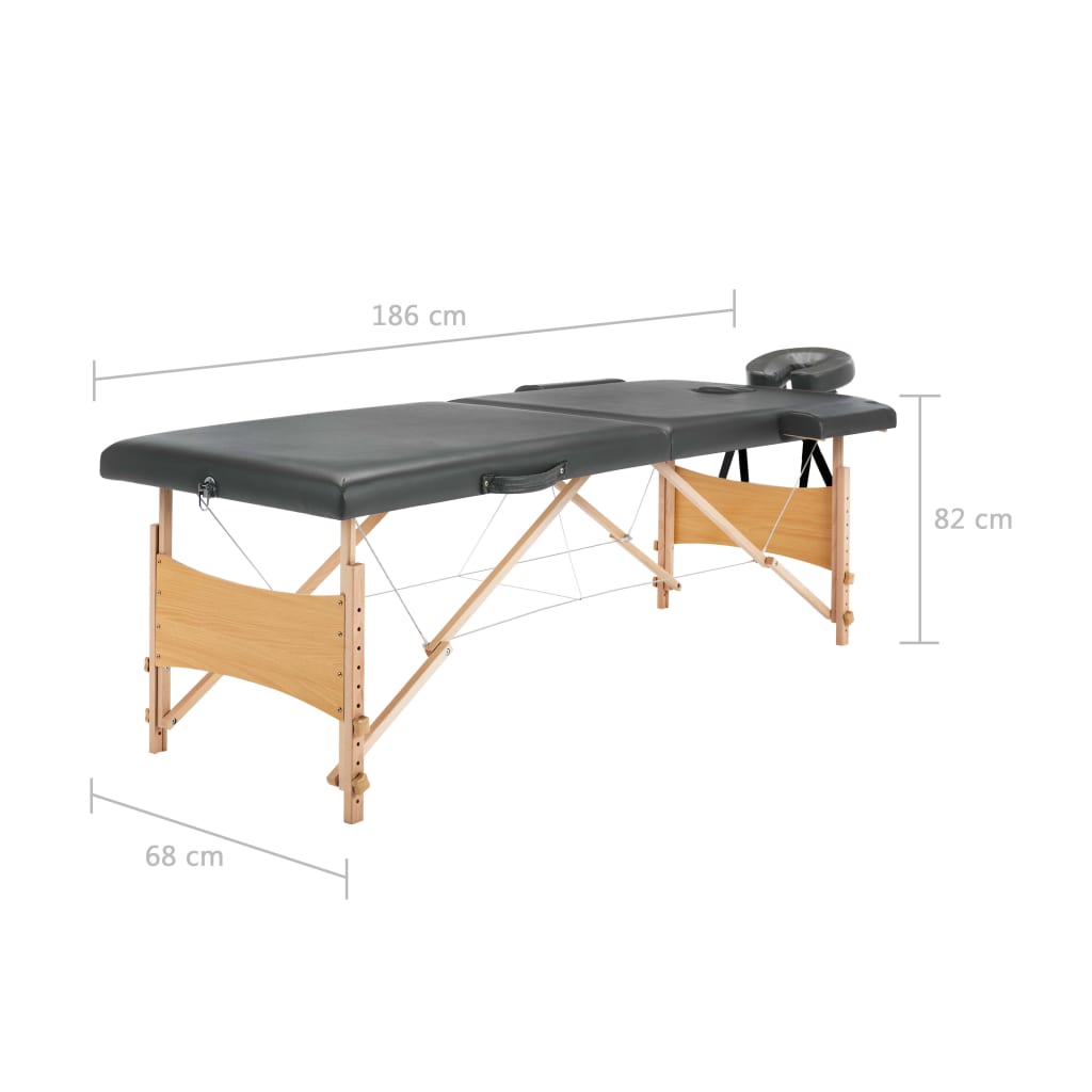 vidaXL Masažni stol s 2 zone i drvenim okvirom antracit 186 x 68 cm