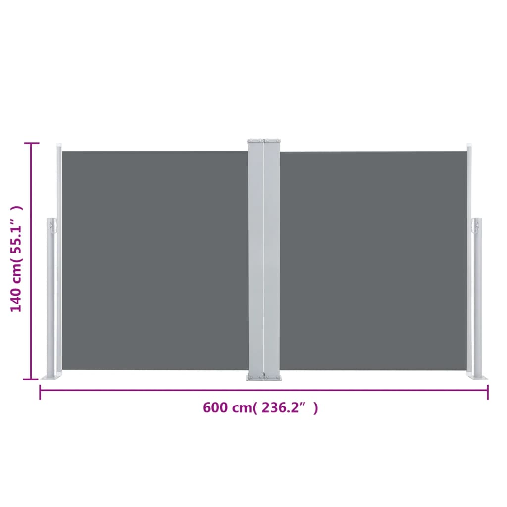 vidaXL Uvlačiva bočna tenda 140 x 600 cm antracit