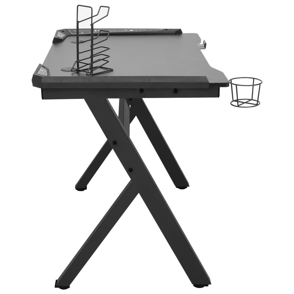 vidaXL Igraći stol LED s nogama u obliku slova Y crni 90 x 60 x 75 cm