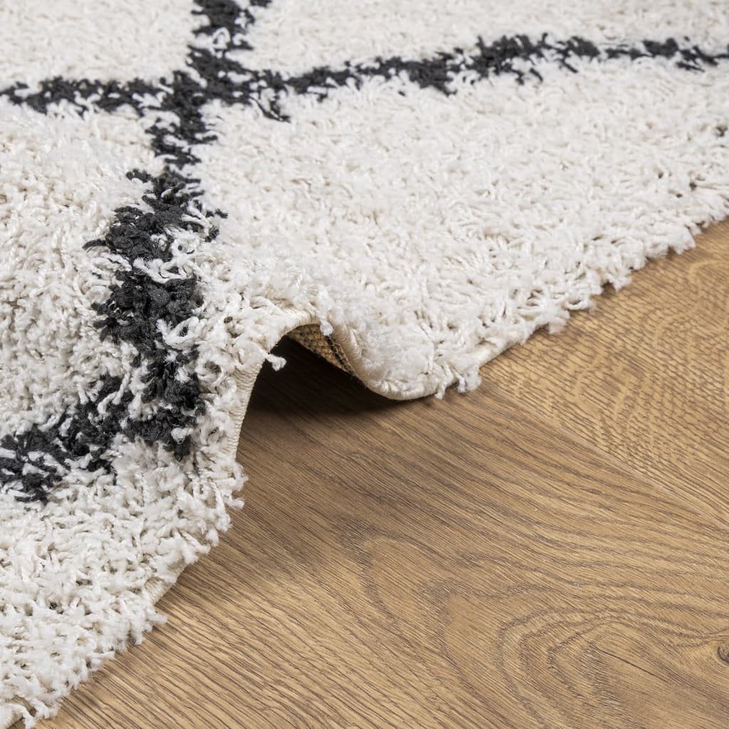 vidaXL Čupavi moderni tepih s visokim vlaknima krem-crni 160x230 cm