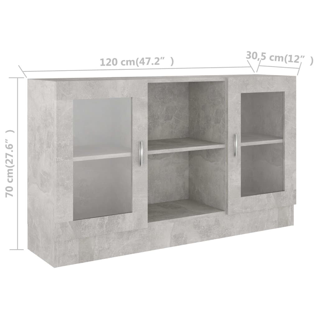 vidaXL Vitrina siva boja betona 120 x 30,5 x 70 cm konstruirano drvo