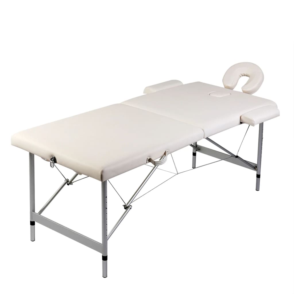 vidaXL Krem bijeli sklopivi stol za masažu 2 zone i aluminijski okvir