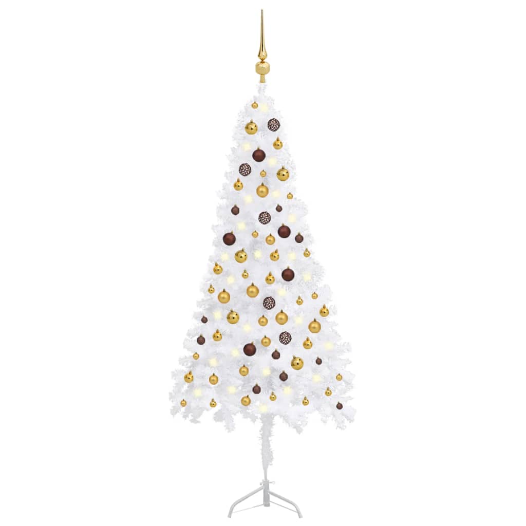 vidaXL Kutno umjetno božićno drvce LED s kuglicama bijelo 180 cm PVC