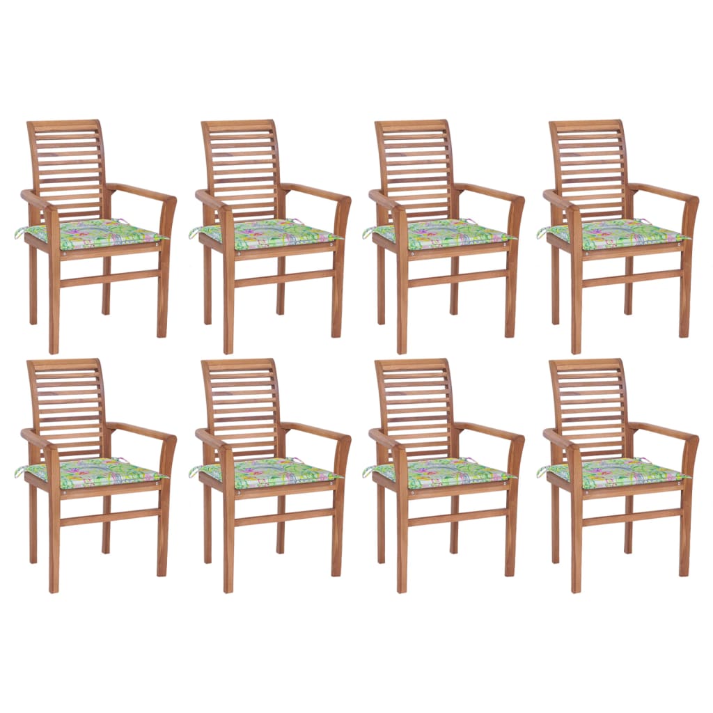 vidaXL Blagovaonske stolice s jastucima s uzorkom lišća 8 kom tikovina