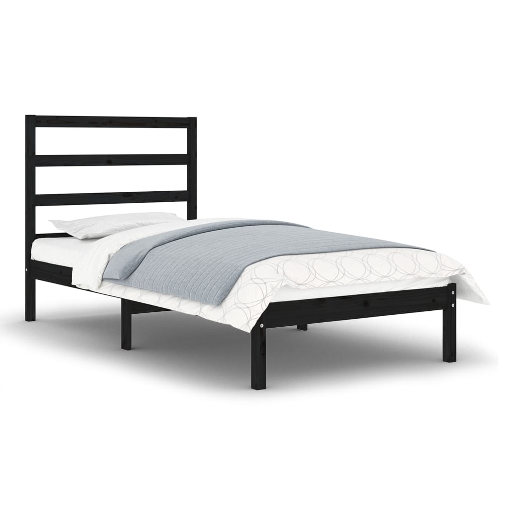 vidaXL Okvir za krevet od masivnog drva crni 75 x 190 cm mali