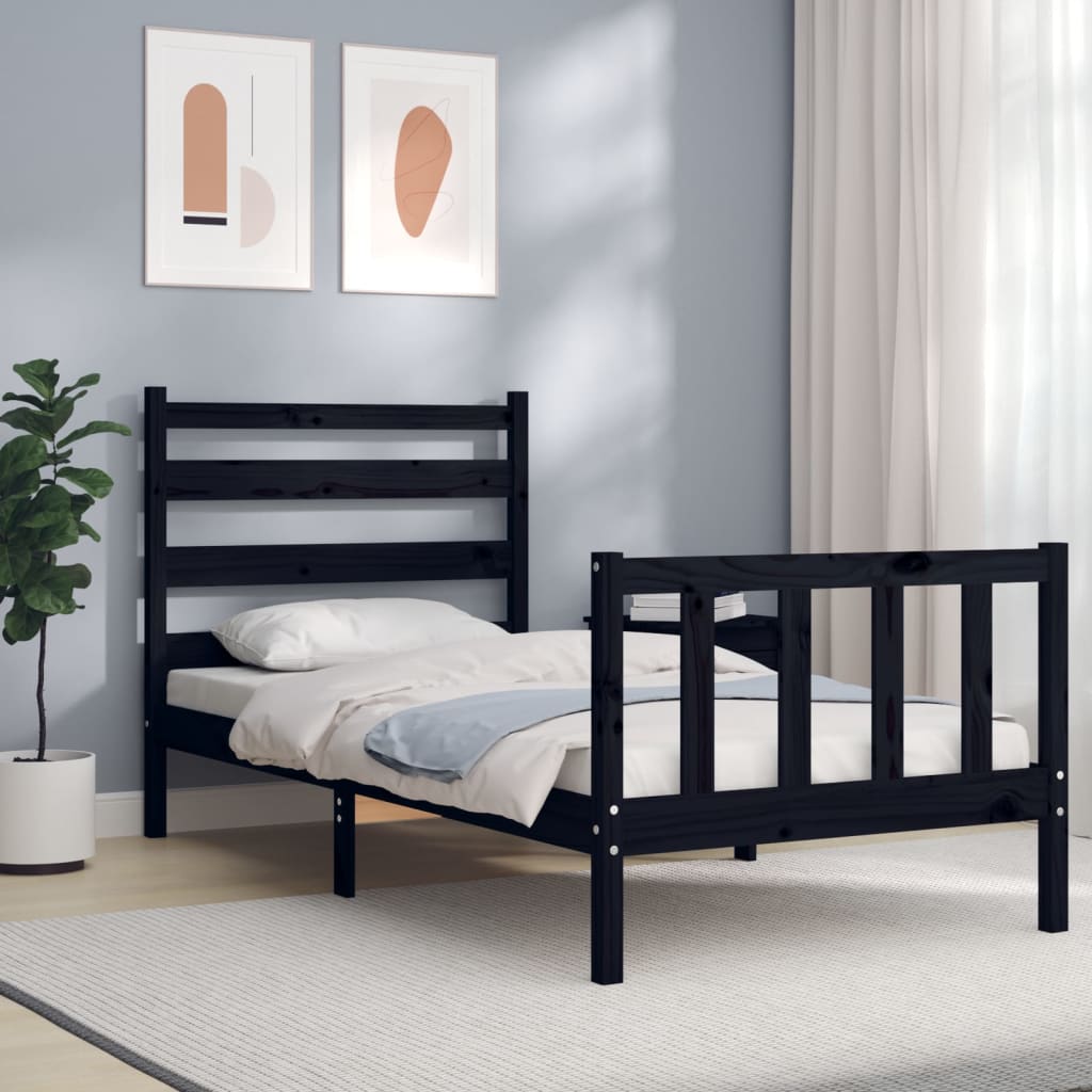 vidaXL Okvir kreveta s uzglavljem crni 90 x 190 cm od masivnog drva