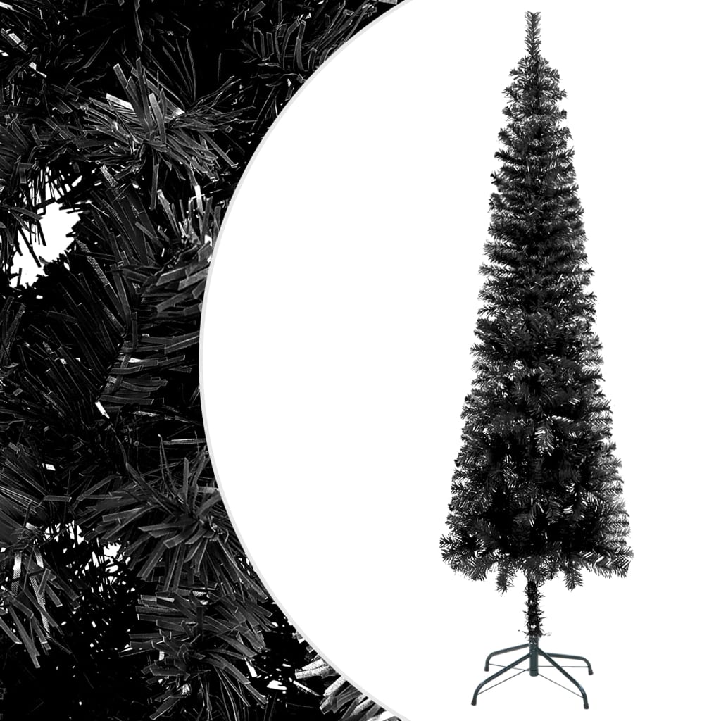 vidaXL Tanko osvijetljeno božićno drvce s kuglicama crno 240 cm