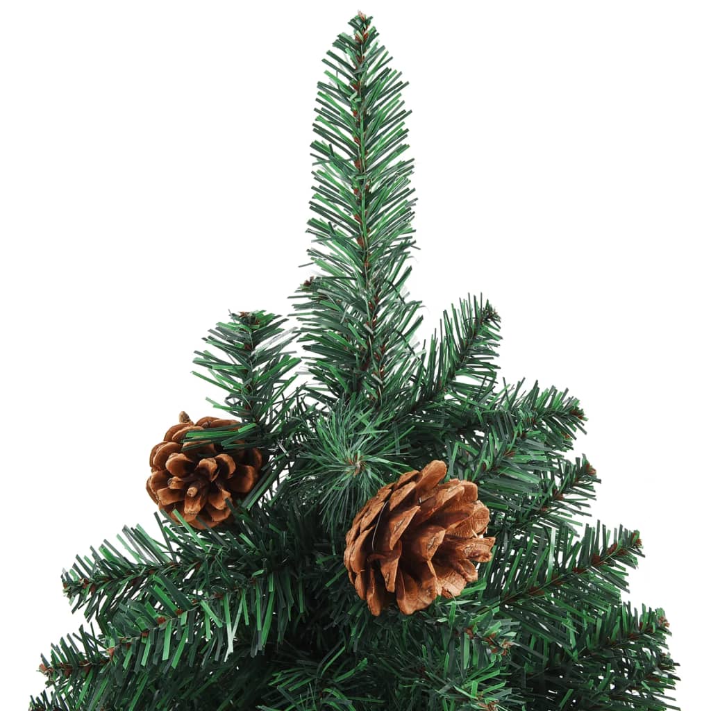 vidaXL Tanko osvijetljeno božićno drvce s kuglicama zeleno 210 cm PVC