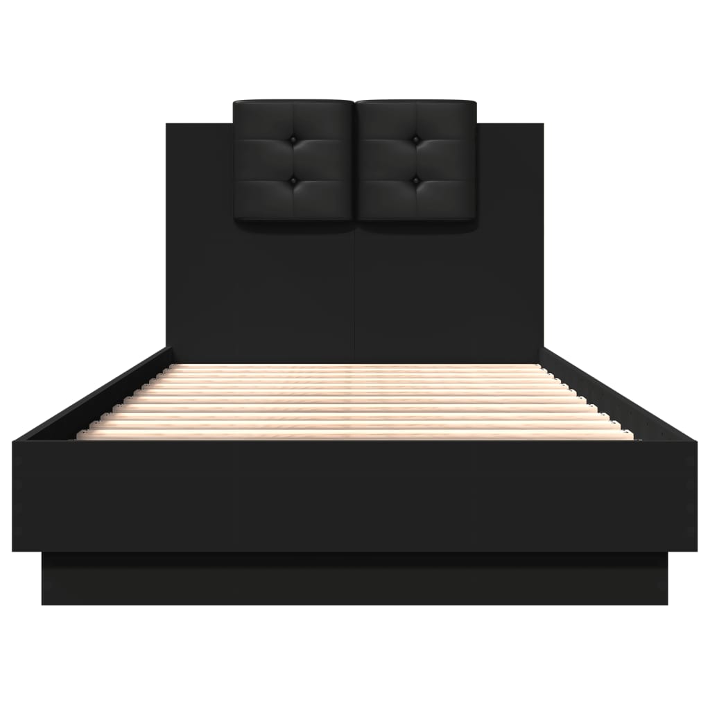 vidaXL Okvir za krevet s uzglavljem i LED svjetlima crni 90x190 cm