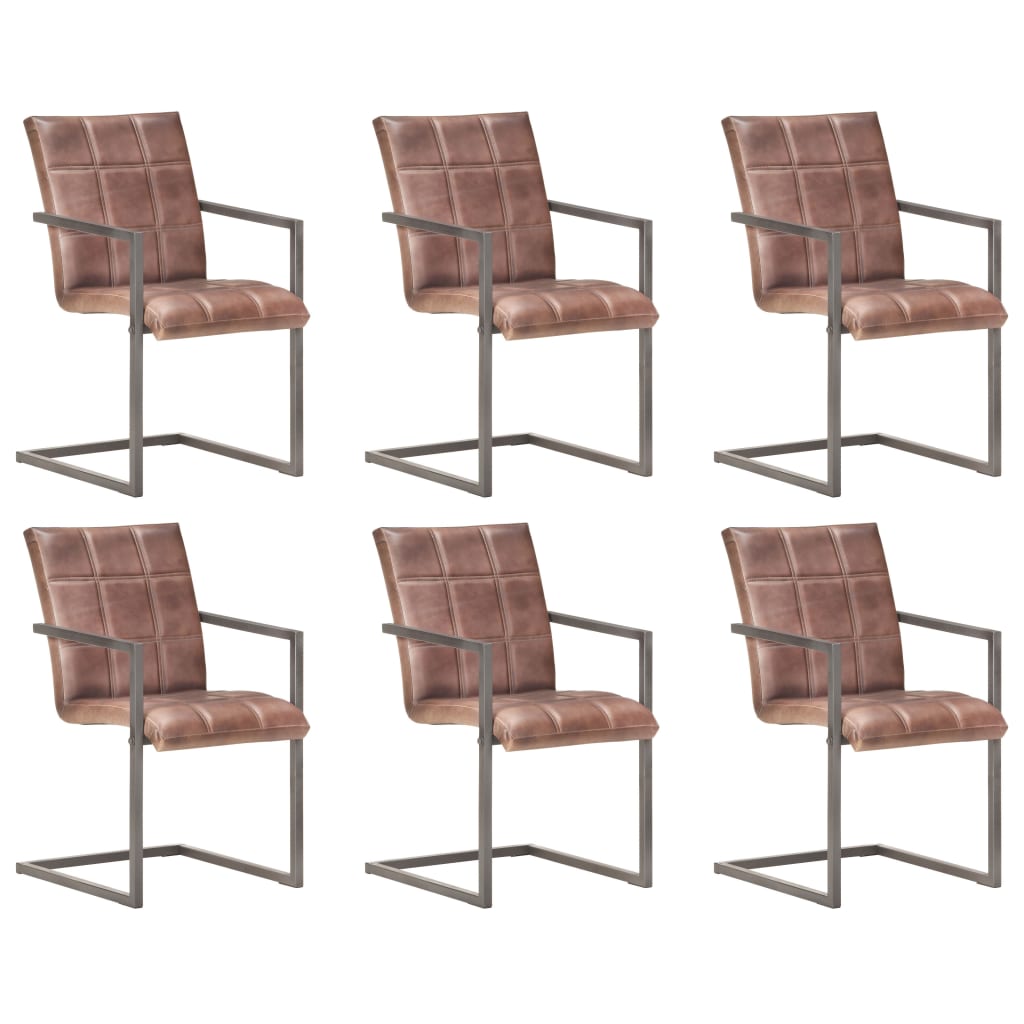 vidaXL Konzolne blagovaonske stolice od prave kože 6 kom grube smeđe