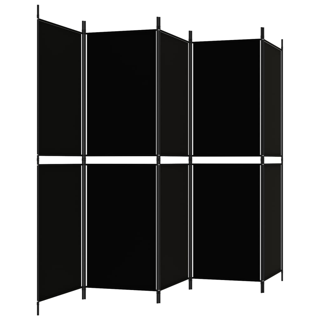 vidaXL Sobna pregrada s 5 panela crna 250 x 180 cm od tkanine