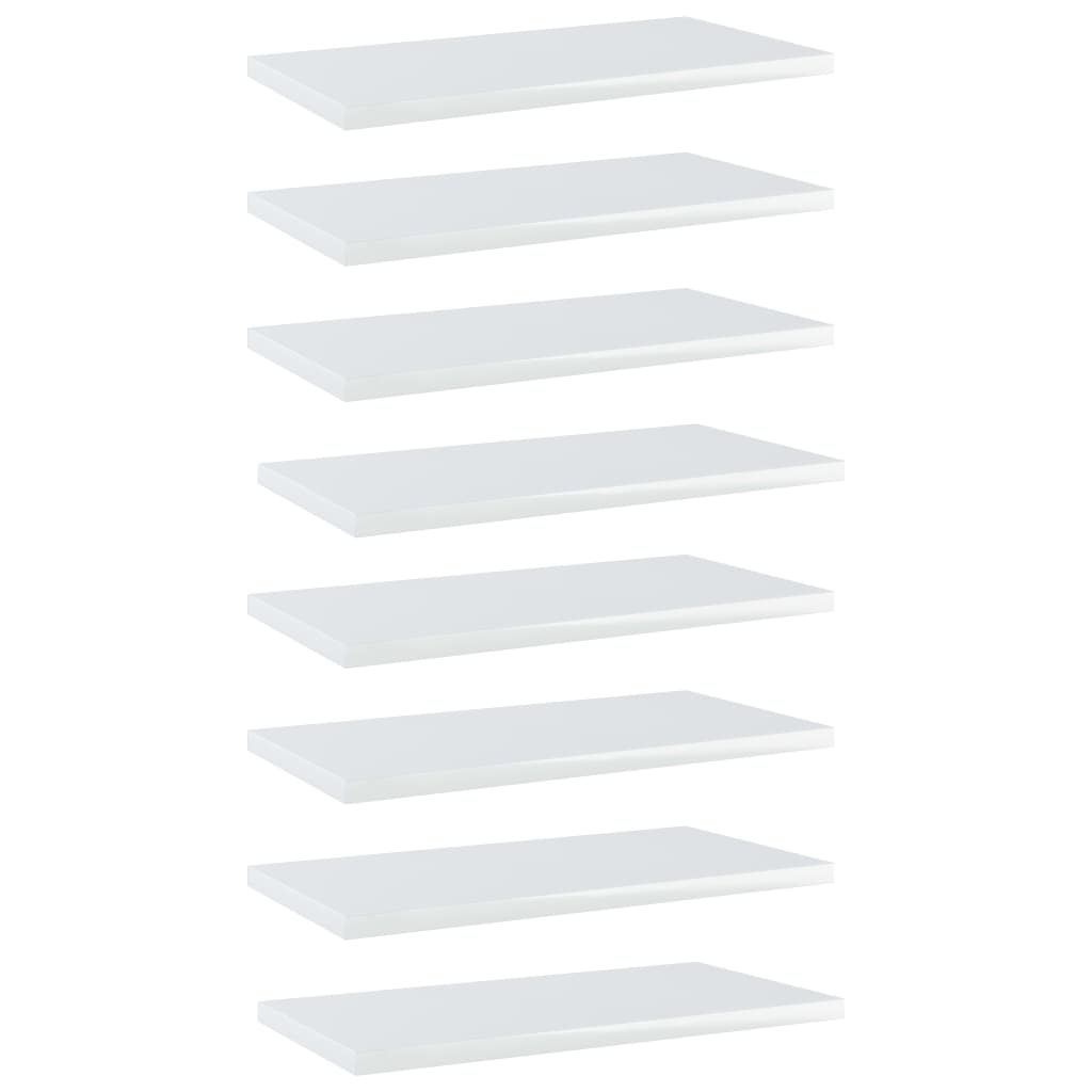 vidaXL Police za knjige 8 kom visoki sjaj bijele 40x20x1,5 cm iverica