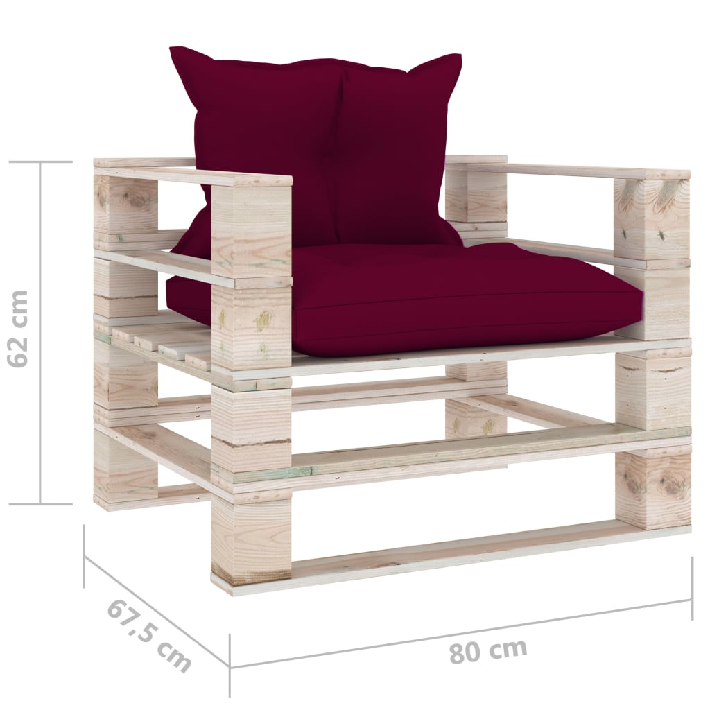 vidaXL Vrtna sofa od paleta od borovine s jastucima boje vina