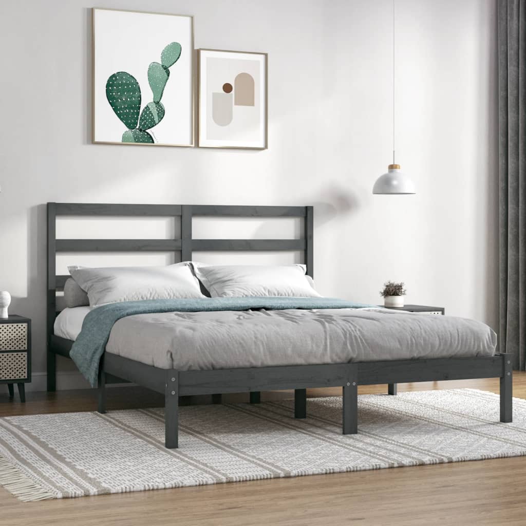 vidaXL Okvir za krevet od masivnog drva sivi 150 x 200 cm veliki