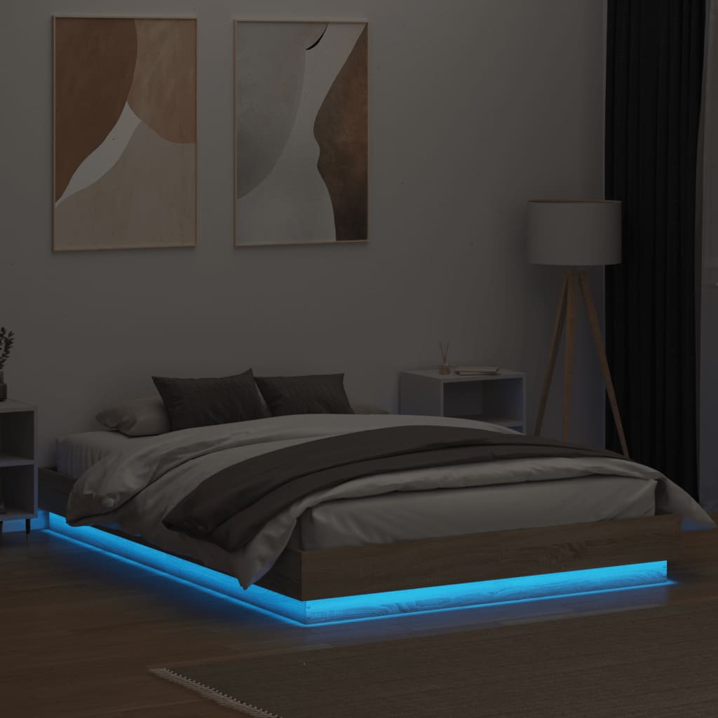 vidaXL Okvir kreveta s LED svjetlima boja hrasta sonome 160 x 200 cm