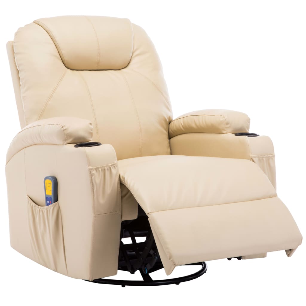 vidaXL Ljuljajuća masažna fotelja od umjetne kože krem