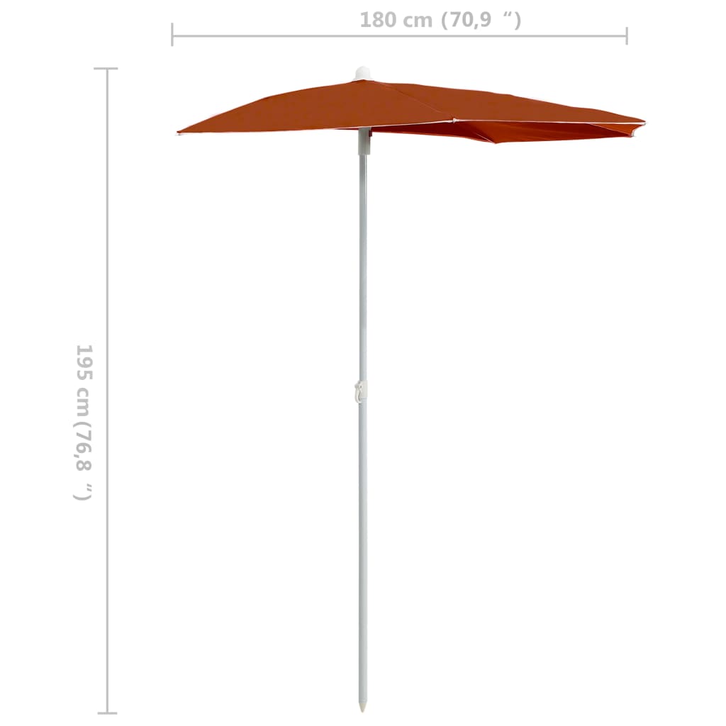 vidaXL Vrtni polukružni suncobran sa šipkom 180 x 90 cm terakota