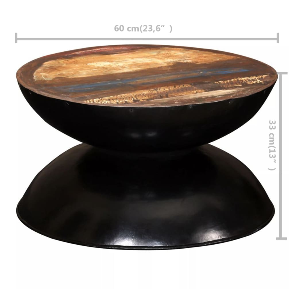 vidaXL Stolić za kavu od obnovljenog drva s crnom bazom 60x60x33 cm