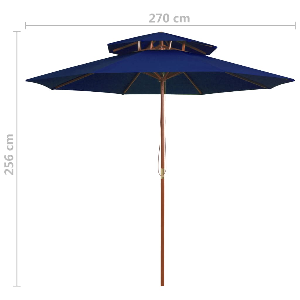 vidaXL Suncobran s dvije razine i drvenom šipkom plavi 270 cm