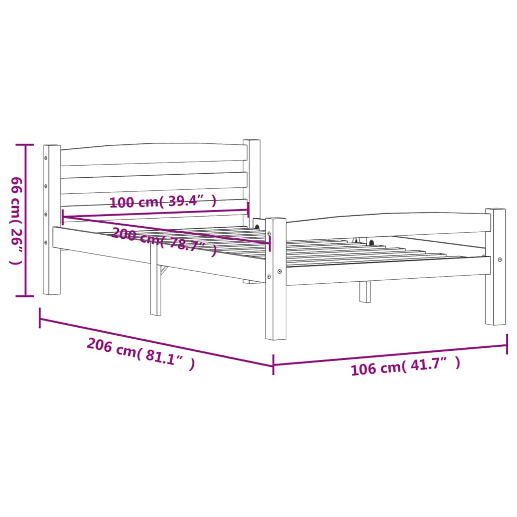 vidaXL Okvir za krevet od masivne borovine 100 x 200 cm