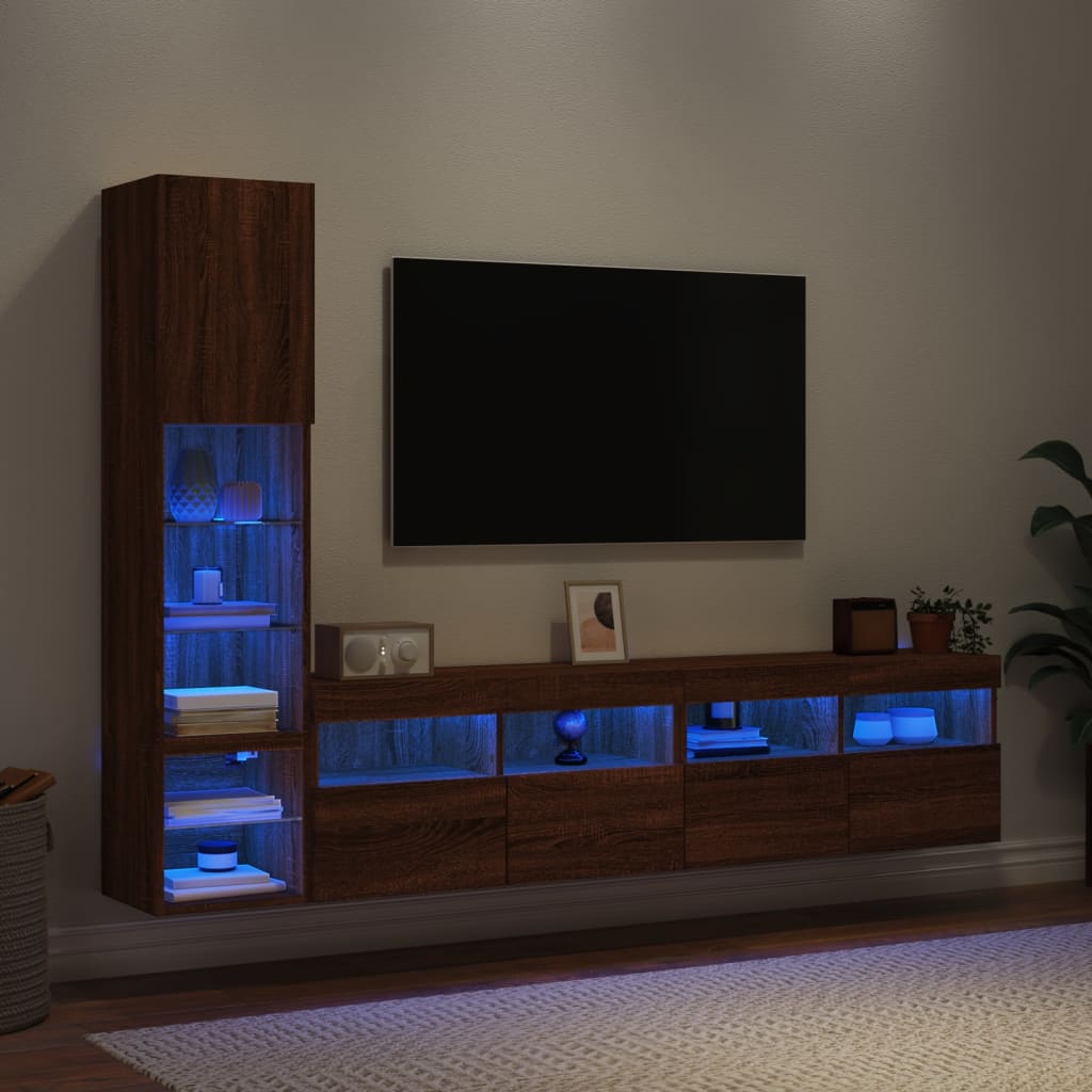 vidaXL 4-dijelni zidni TV elementi s LED svjetlima boja smeđeg hrasta