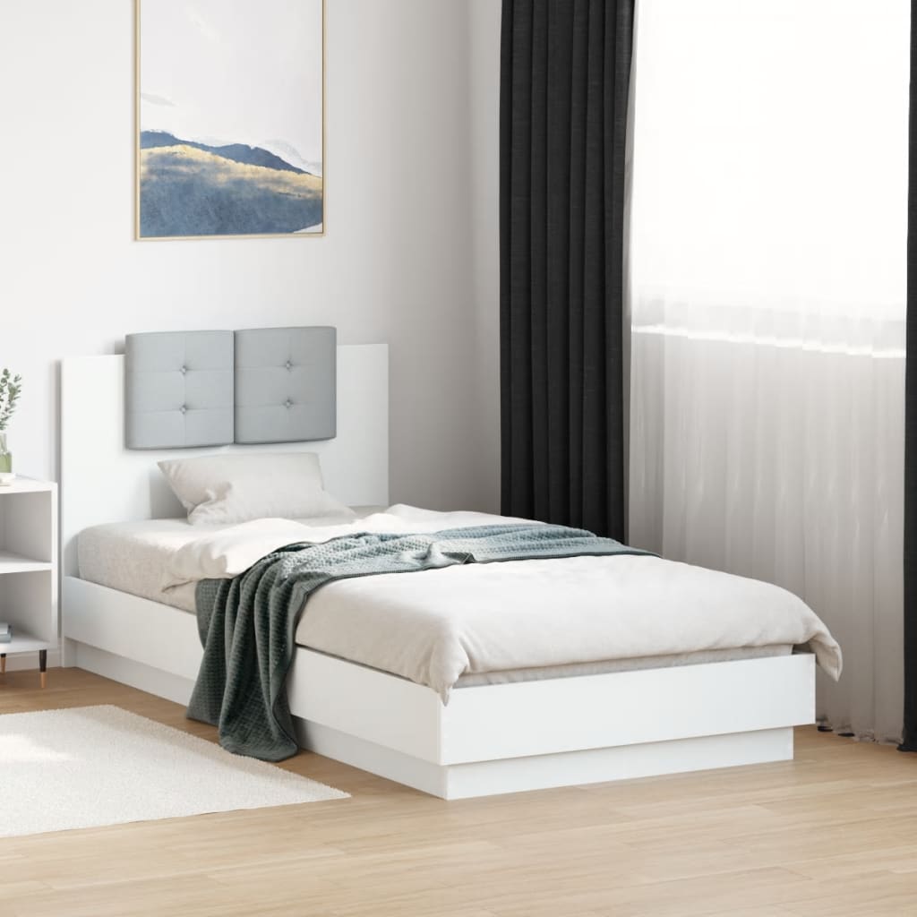 vidaXL Okvir za krevet s uzglavljem i LED svjetlima bijeli 90x190 cm