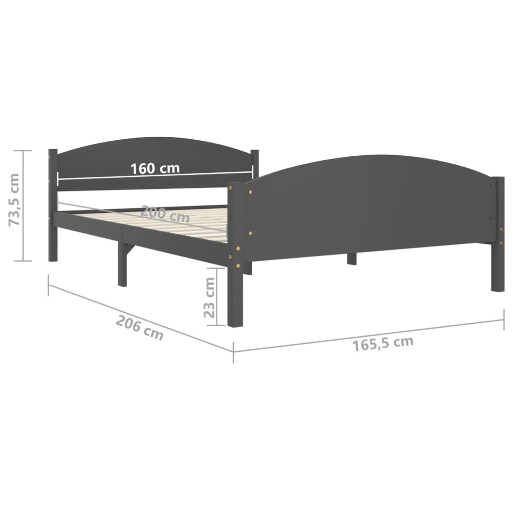 vidaXL Okvir za krevet od masivne borovine tamnosivi 160 x 200 cm