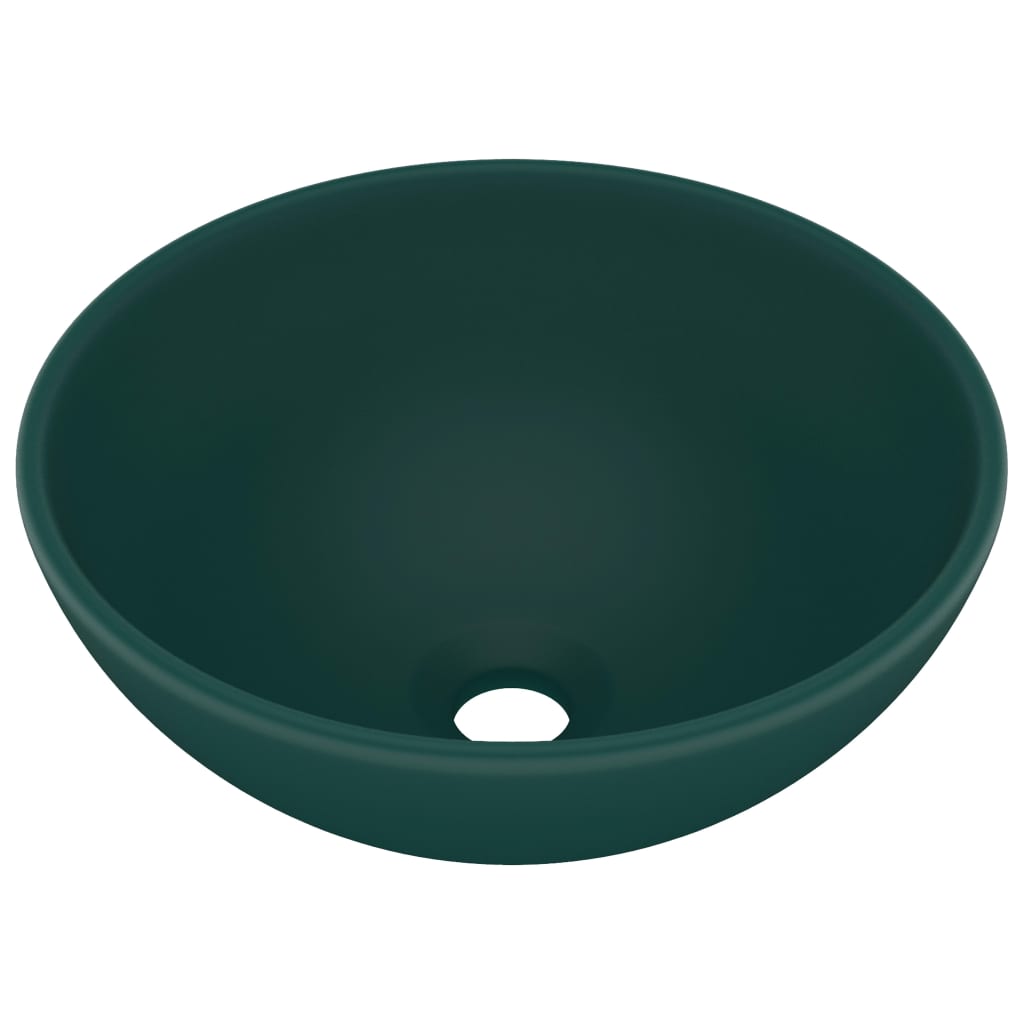vidaXL Luksuzni okrugli umivaonik mat tamnozeleni 32,5x14 cm keramički