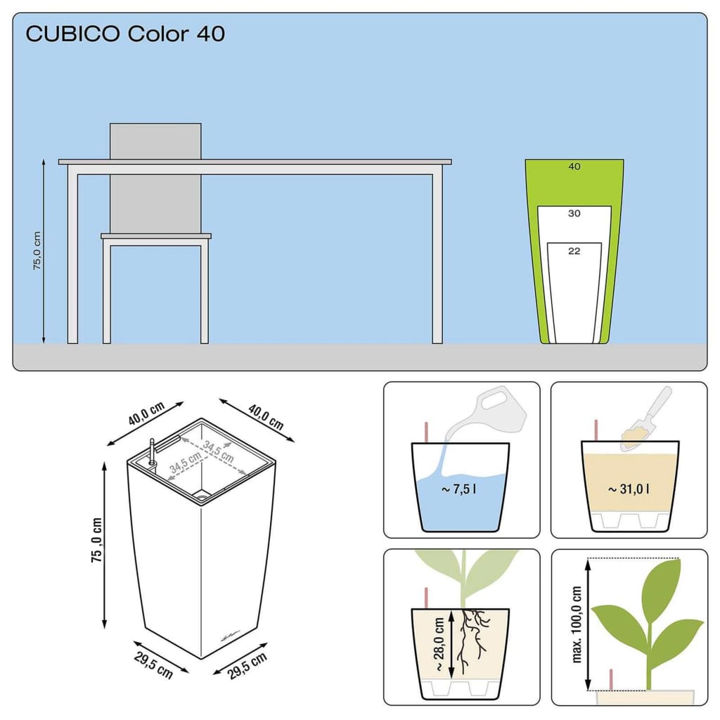 LECHUZA sadilica Cubico Color 40 ALL-IN-ONE boja škriljevca 13158