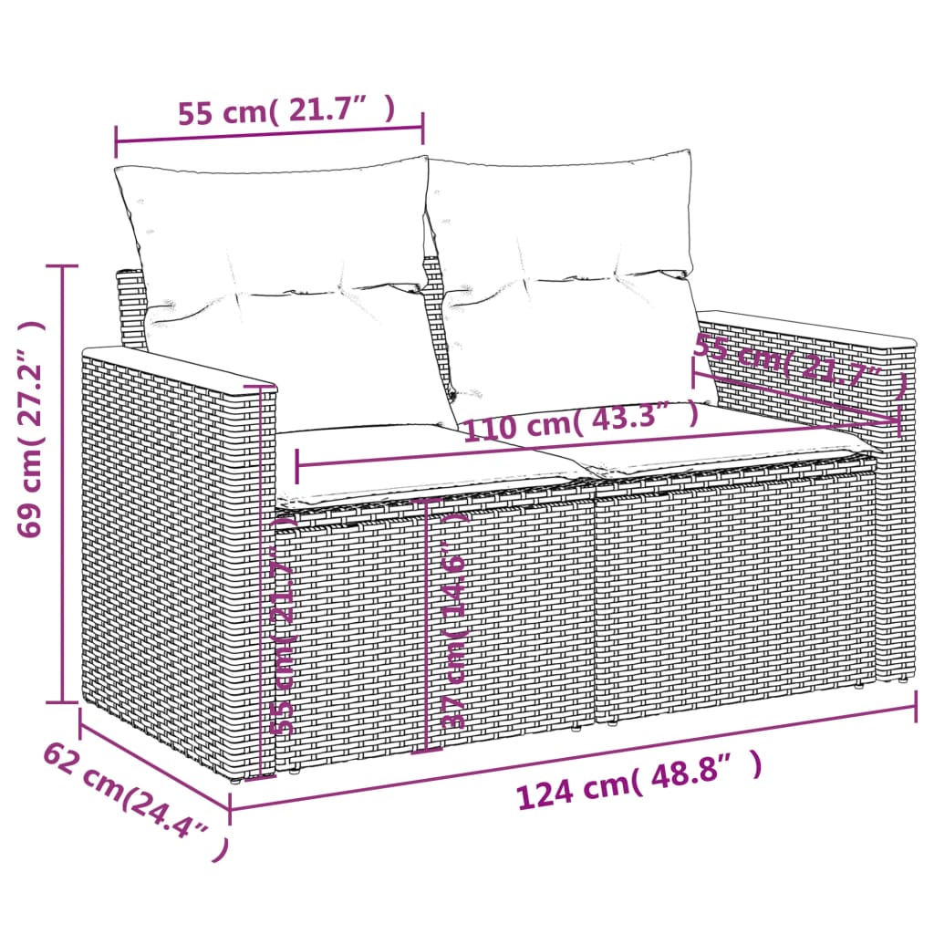 vidaXL 11-dijelni set vrtnih sofa od poliratana s jastucima sivi