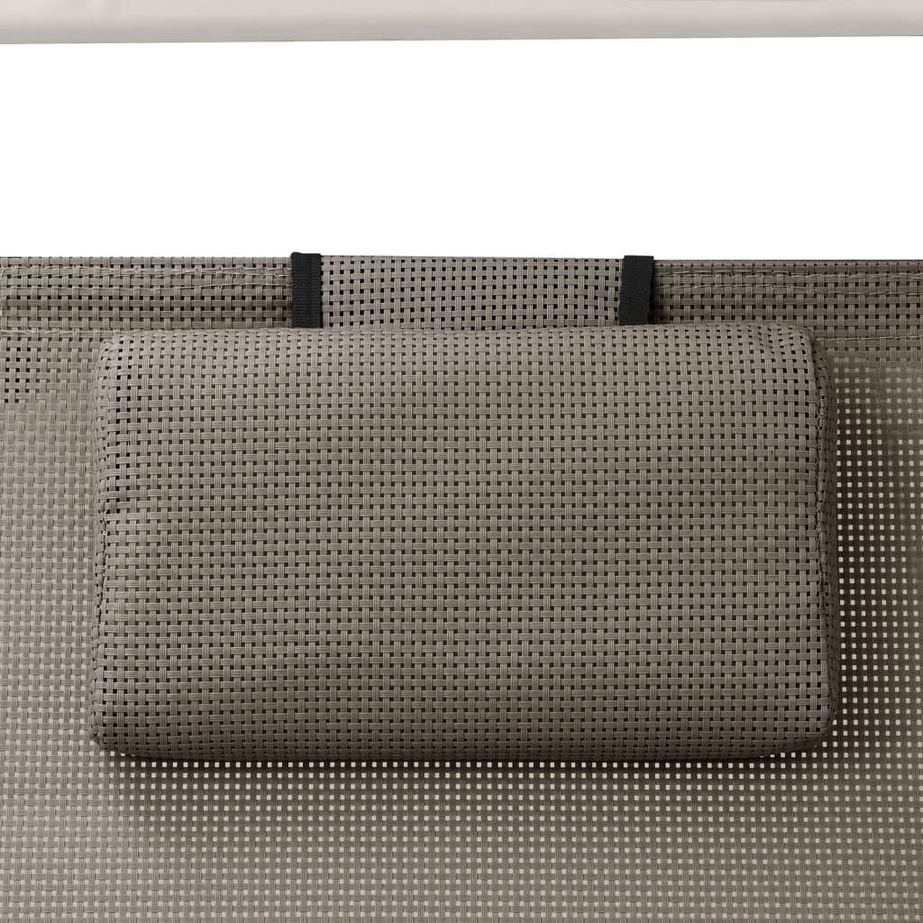 vidaXL Dvostruka ležaljka za sunčanje s krovom tekstilen smeđe-siva